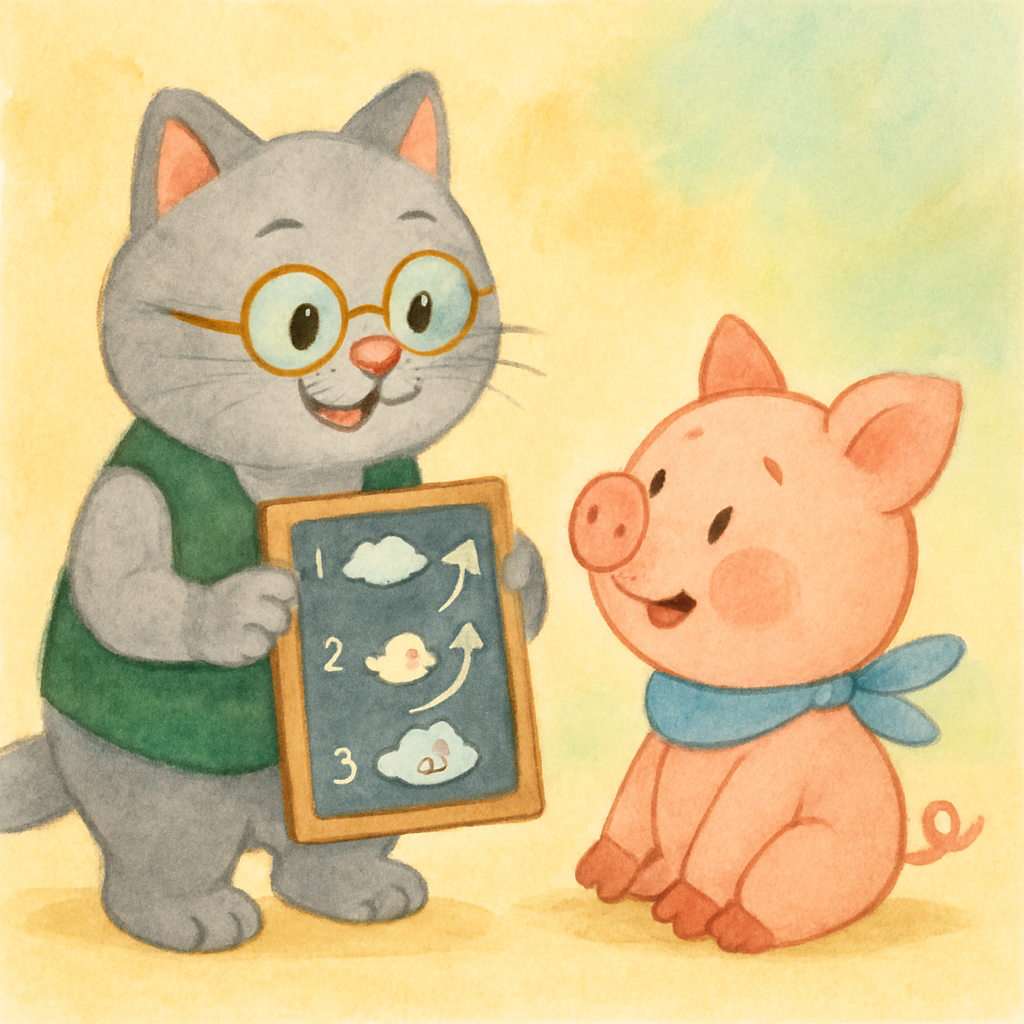 Characters: Pipi, Mimi, Teacher Cat · 4